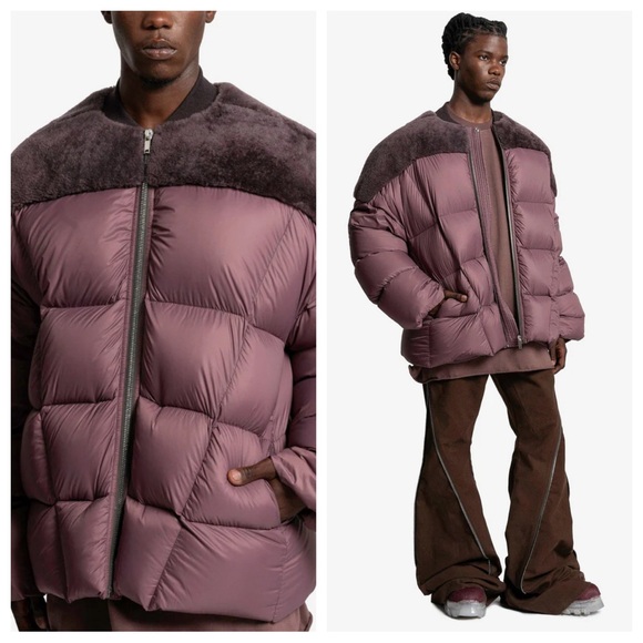 Rick Owens Other - Rick Owens Giacca in Piumino E Montone Flight Jacket in Amethyst Puffer Coat